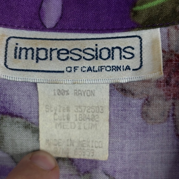 VTG 90s Impressions Maxi Dress M Purple Floral Collared Button Front Boho Retro - Picture 4 of 9